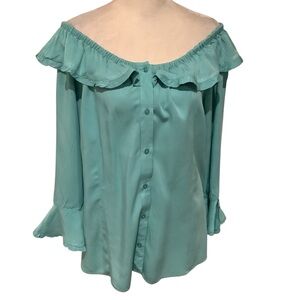 Scully Honey Creek Teal Off-Shoulder Peasant Style Blouse with Ruffles BRAND NEW